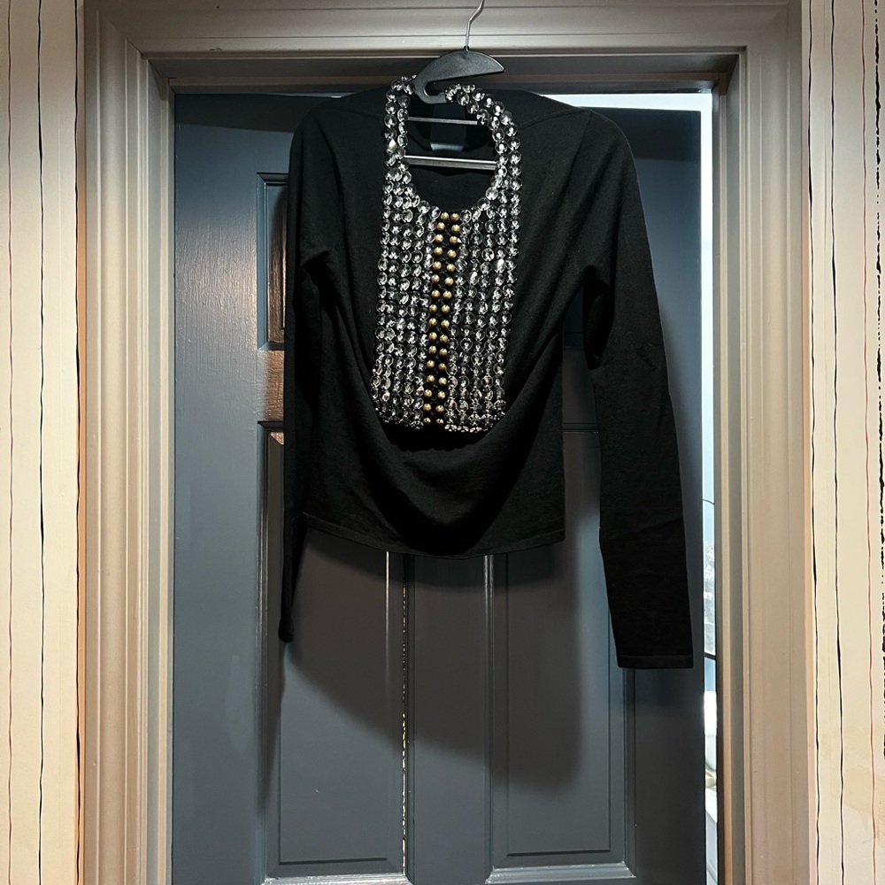 Naeem Khan Black cashmere Sweater with crystal and gold Beading